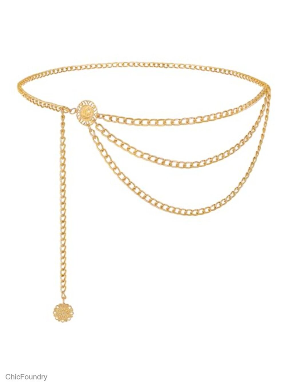 Women's Multilayer Gold Chain Waist Belt - Western Metal Belt for Dress & Jeans
